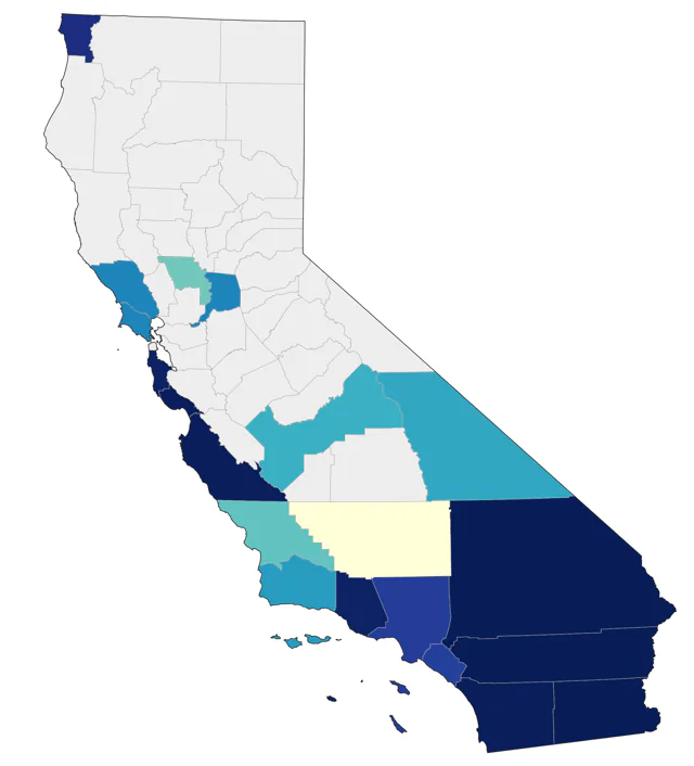 Wood Stork county map