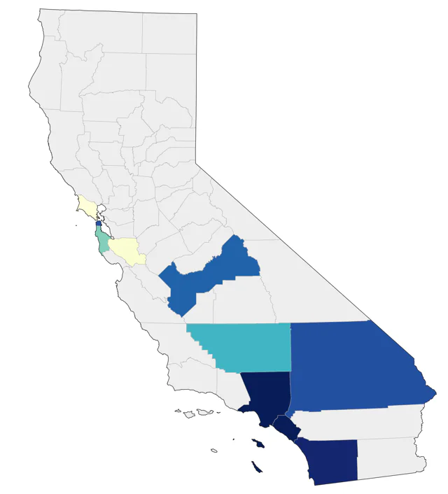 Yellow-chevroned Parakeet county map
