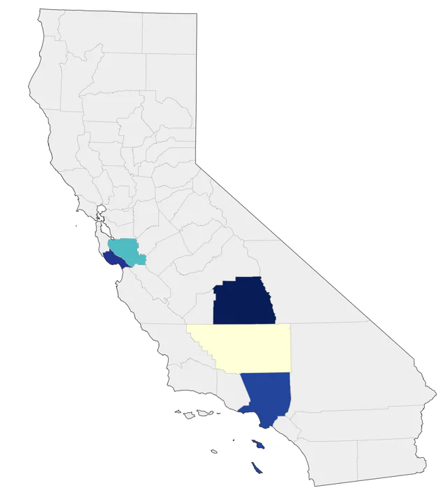 Yellow-collared Lovebird county map