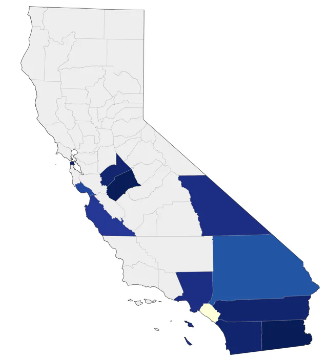 Yellow-footed Gull county map