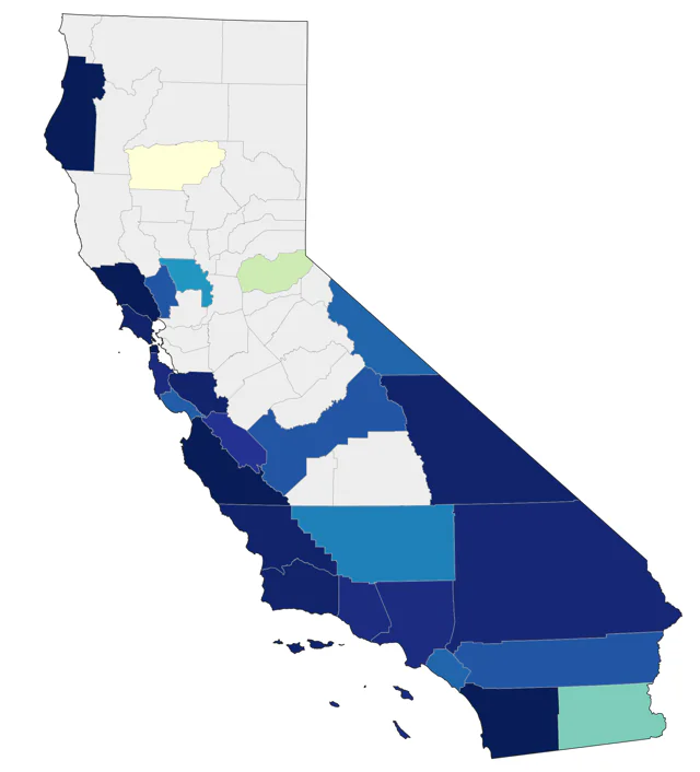 Yellow-throated Warbler county map