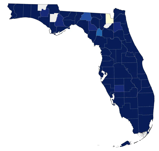 American White Pelican county map