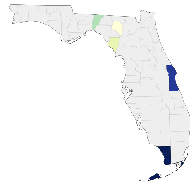 Bachman's Warbler county map