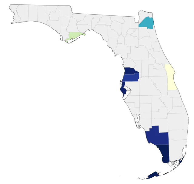 Bar-tailed Godwit county map