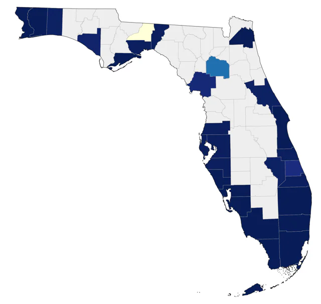 Black-whiskered Vireo county map