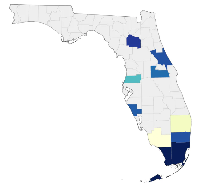 Blue-and-yellow Macaw county map