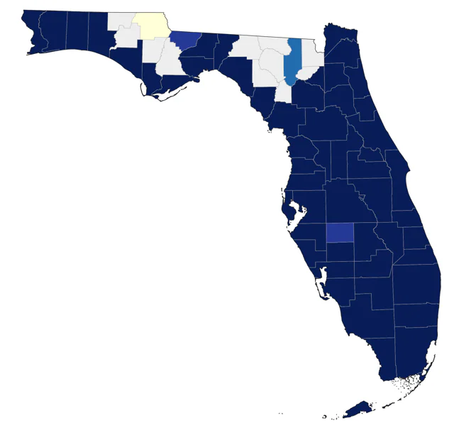 Brown Pelican county map