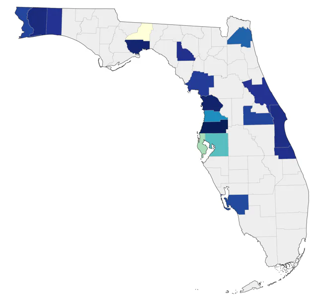 Common Merganser county map