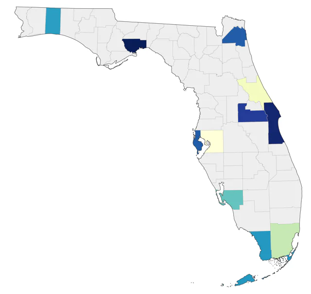 Curlew Sandpiper county map