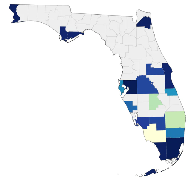 Fork-tailed Flycatcher county map