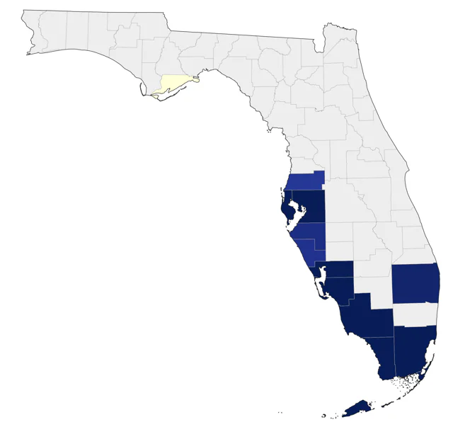 Mangrove Cuckoo county map