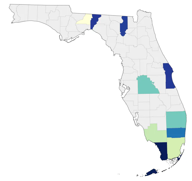 Masked Duck county map