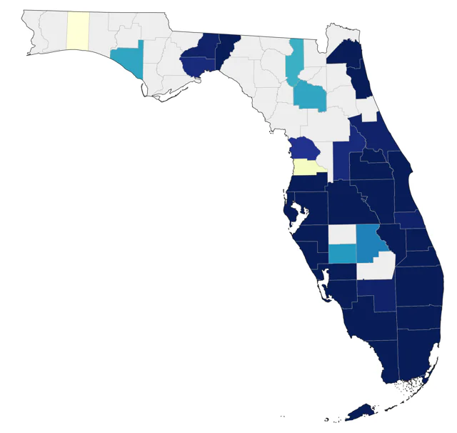 Monk Parakeet county map