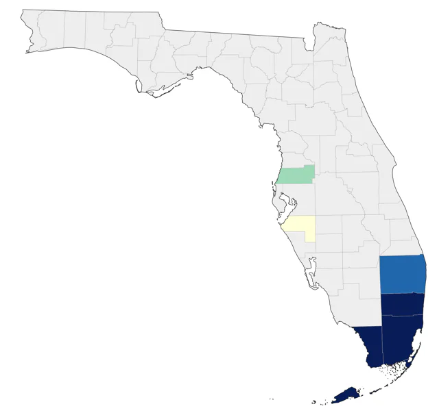 Orange-winged Amazon county map