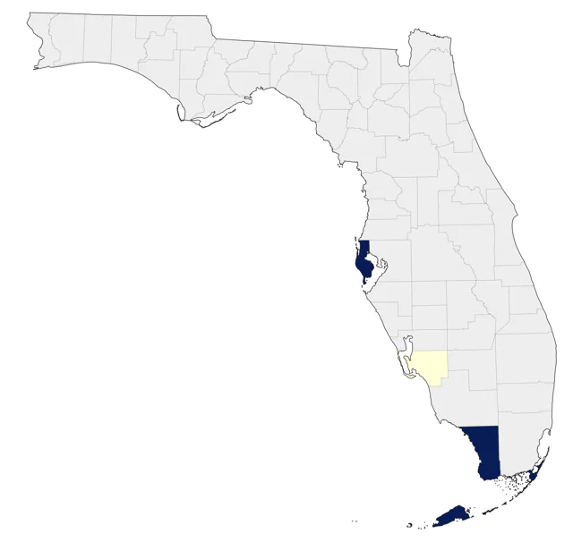 Piratic Flycatcher county map