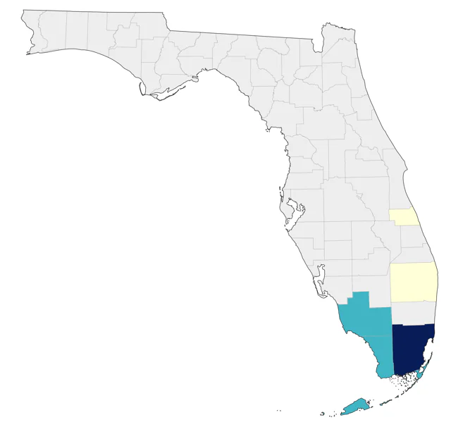 Red-legged Honeycreeper county map