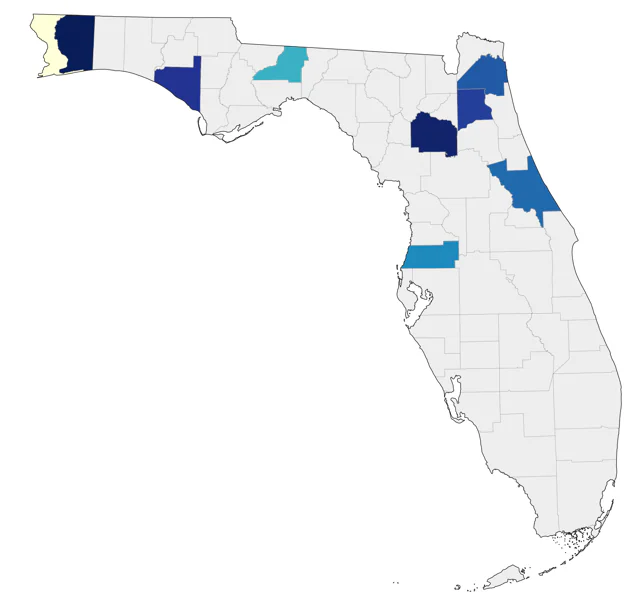 Red-necked Grebe county map