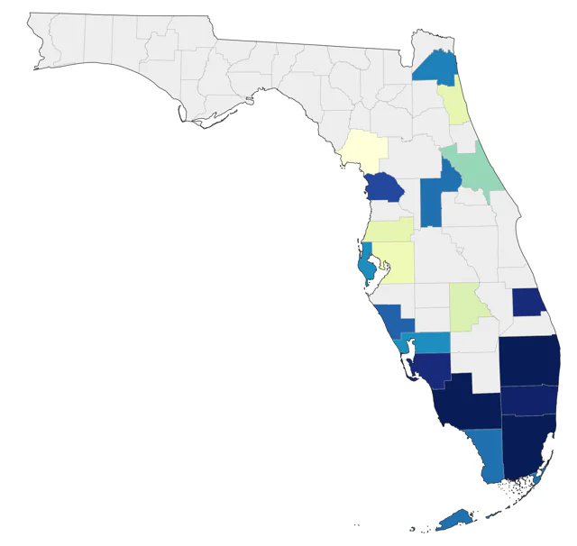 Rose-ringed Parakeet county map