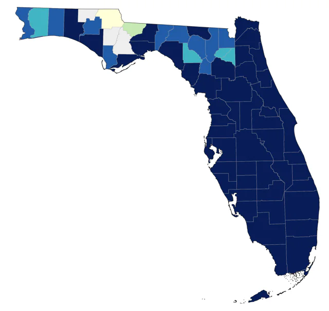 Roseate Spoonbill county map