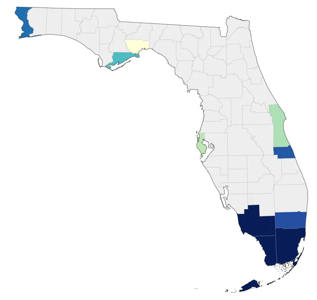 Sulphur-bellied Flycatcher county map