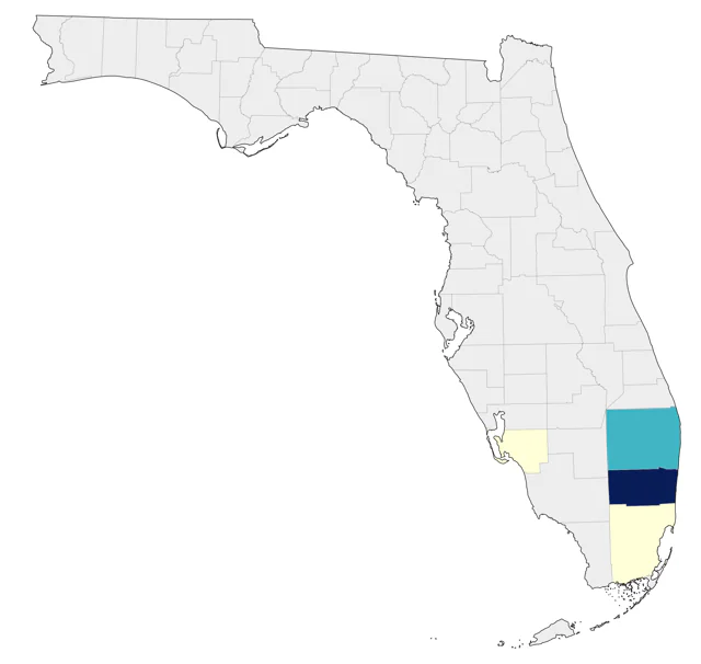 Turquoise-fronted Amazon county map