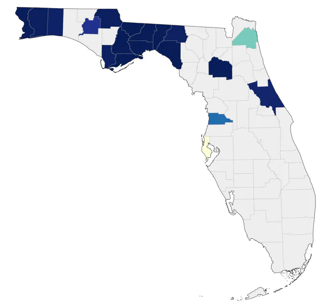 White-breasted Nuthatch county map