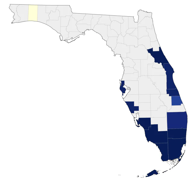 White-crowned Pigeon county map
