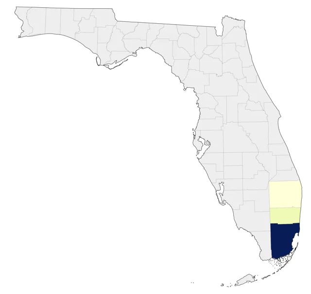 White-fronted Amazon county map