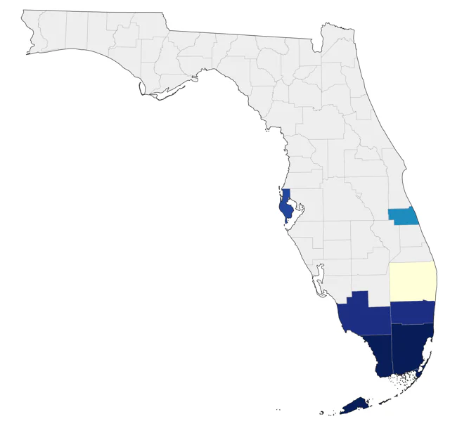 White-winged Parakeet county map