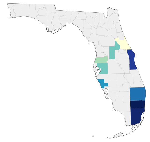 Yellow-collared Lovebird county map