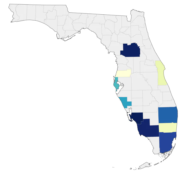 Yellow-headed Amazon county map