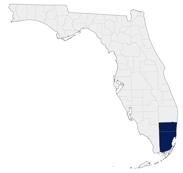 Yellow-naped Amazon county map