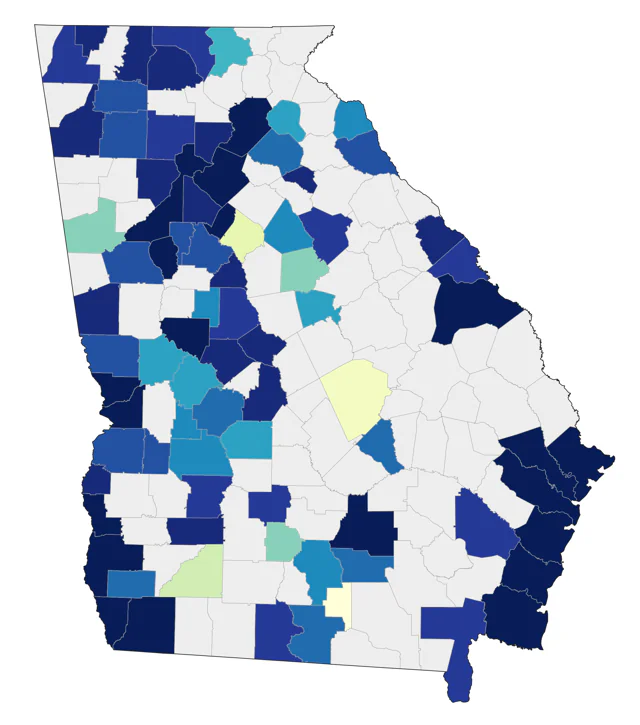 American White Pelican county map