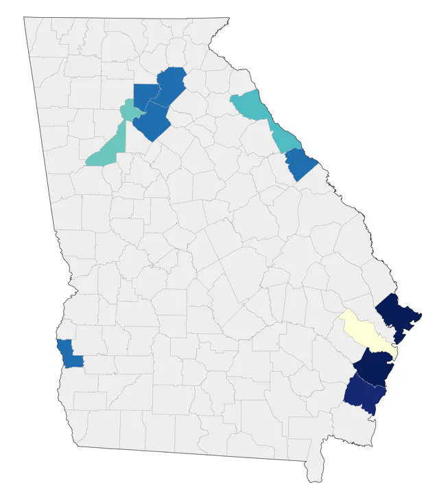 Brown Booby county map