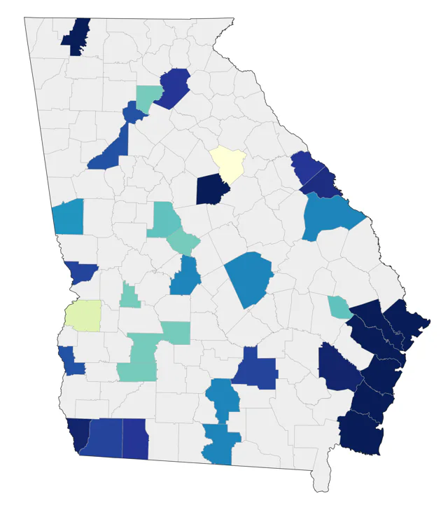 Brown Pelican county map
