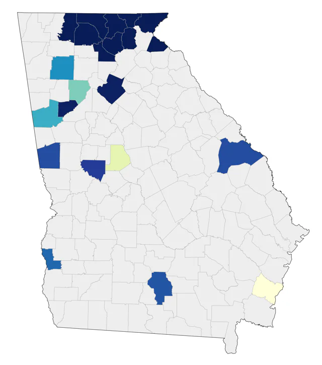 Common Merganser county map