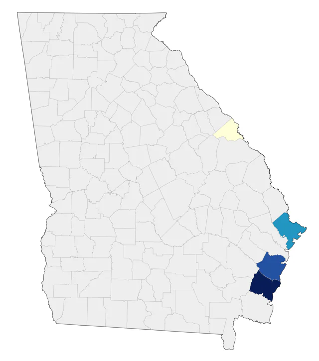 Curlew Sandpiper county map