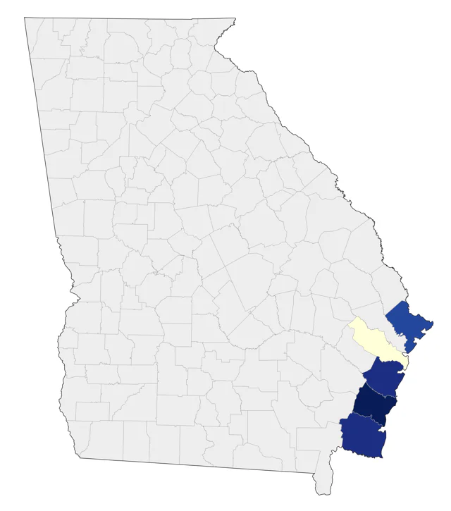 Long-billed Curlew county map