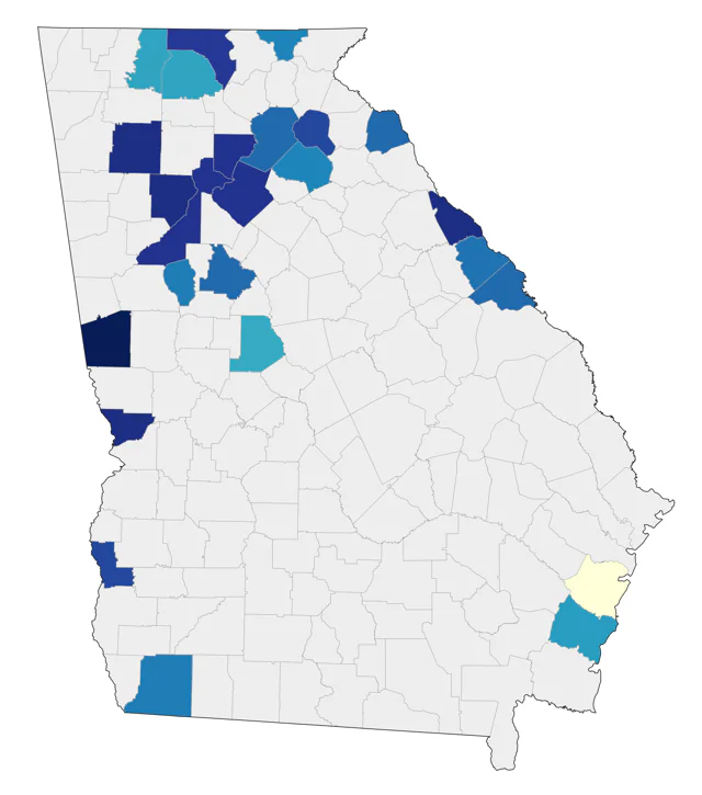 Red-necked Grebe county map