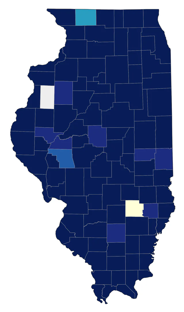 Yellow-throated Warbler county map