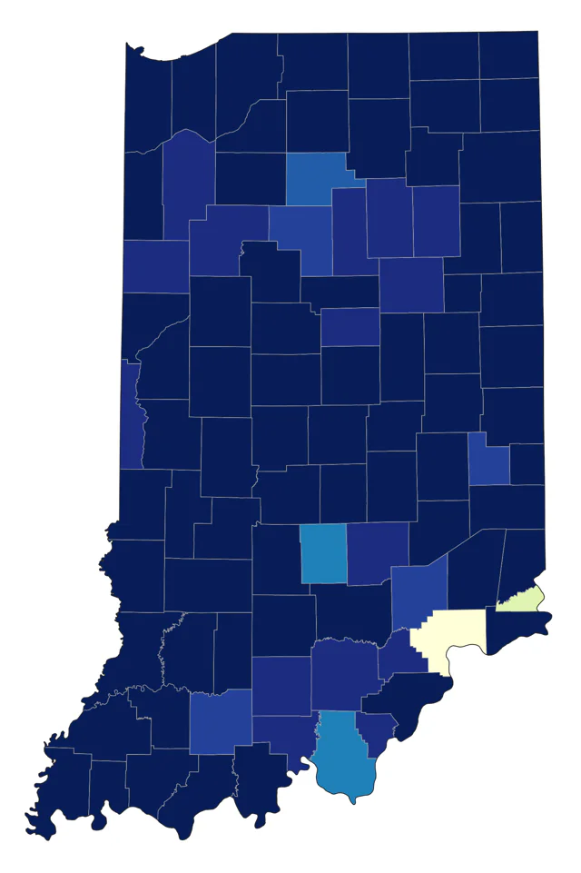 American Pipit county map