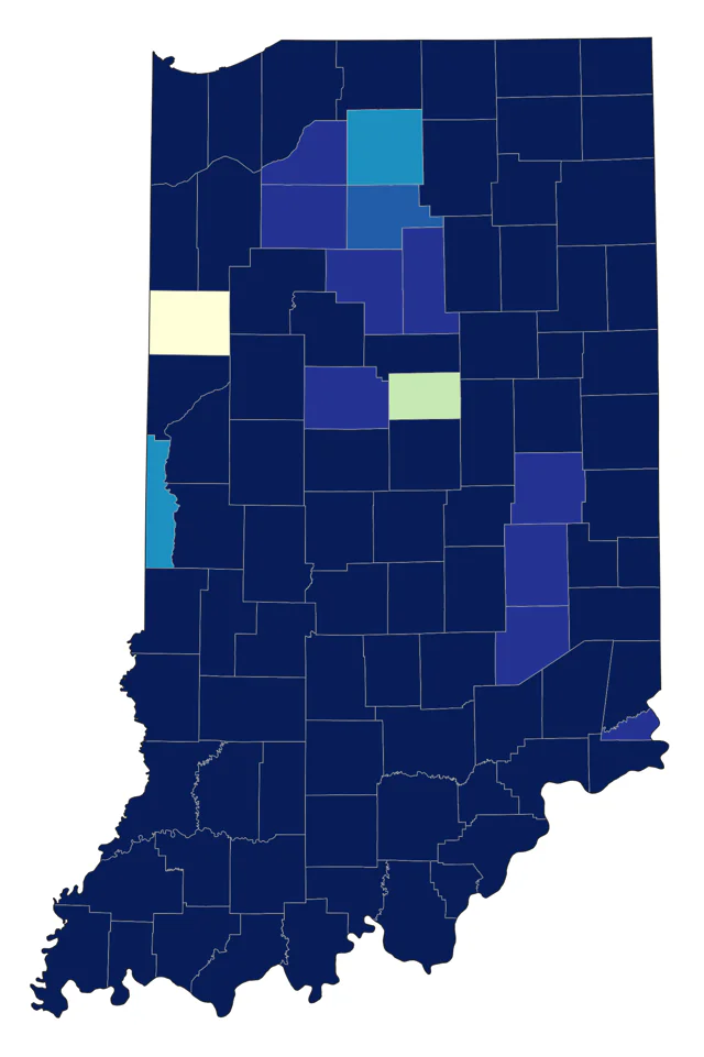 Bay-breasted Warbler county map
