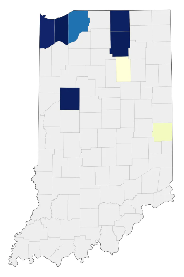 Kirtland's Warbler county map