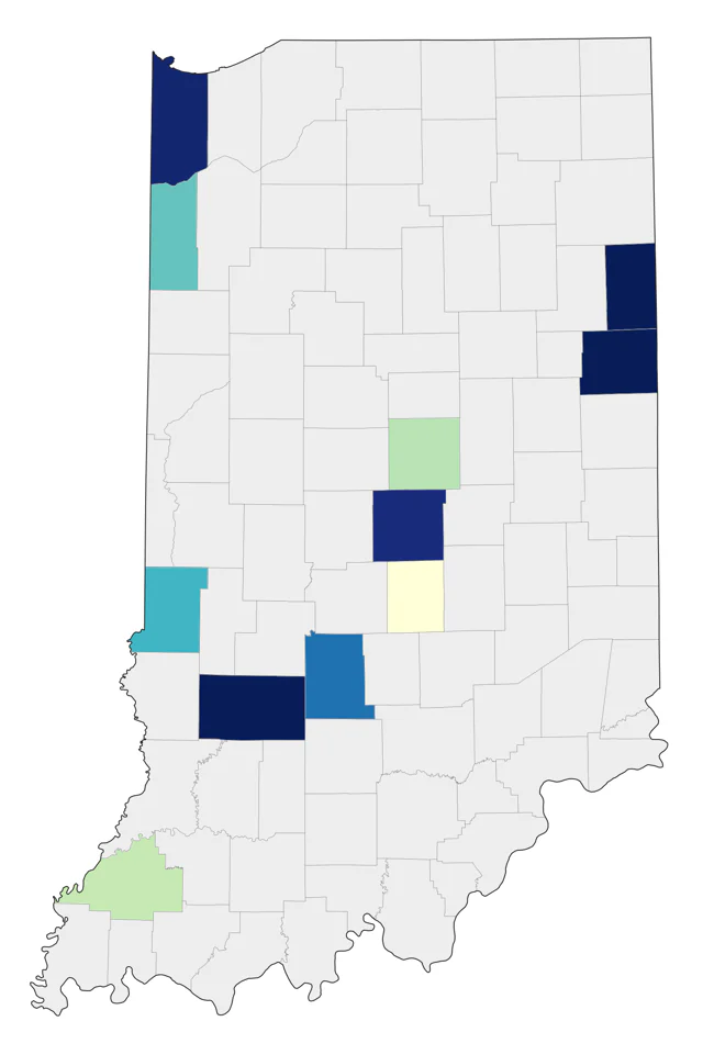 Tricolored Heron county map