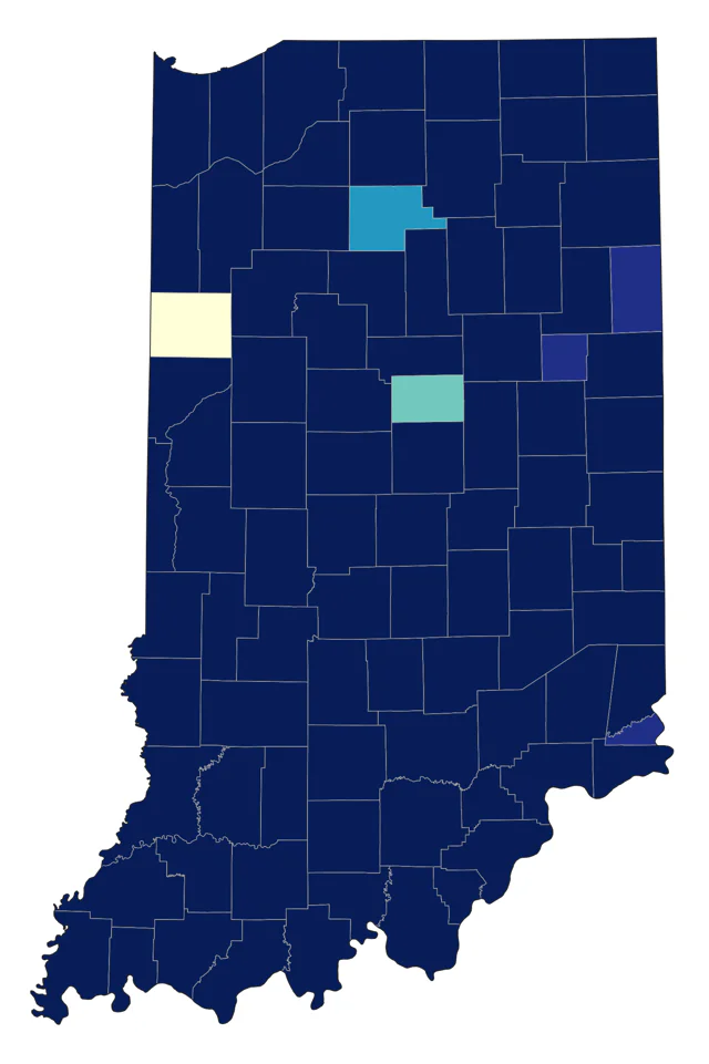 Yellow-throated Warbler county map