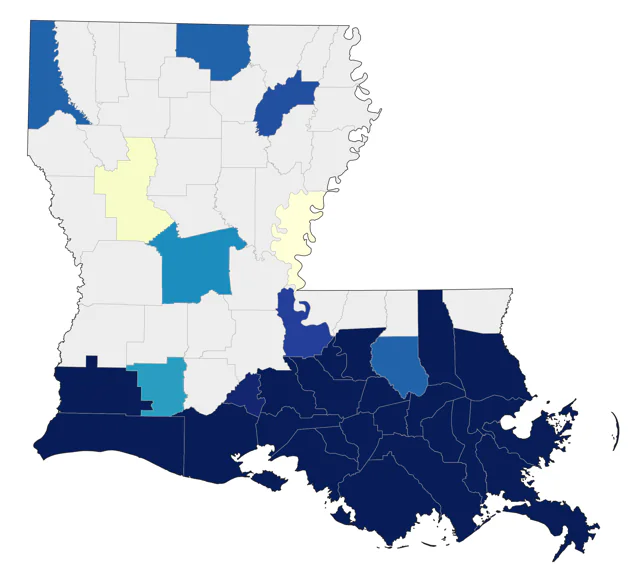 Brown Pelican county map