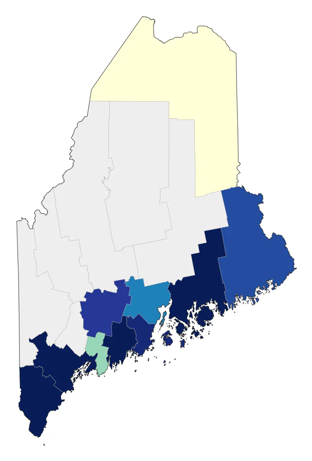 Yellow-throated Warbler county map