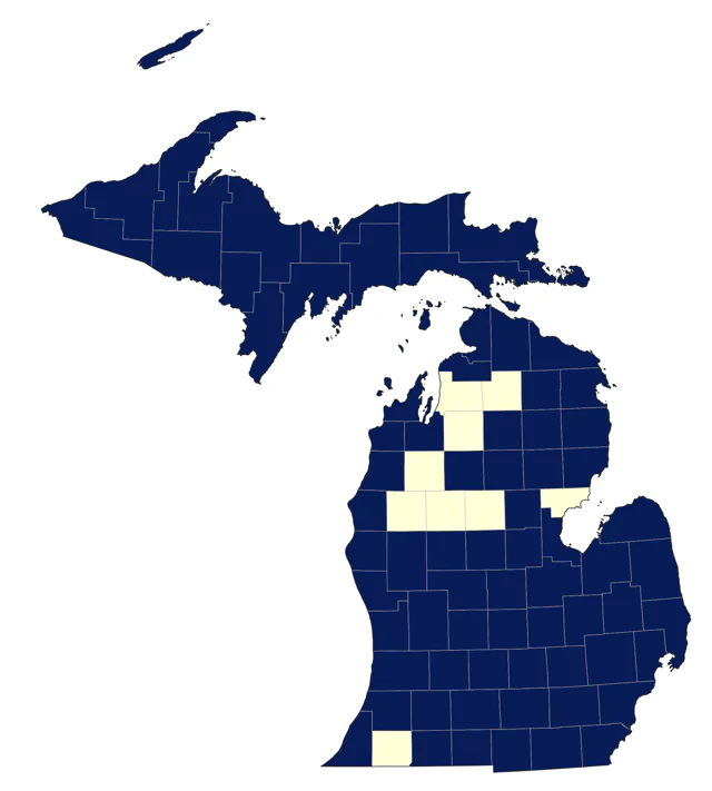 American Pipit county map