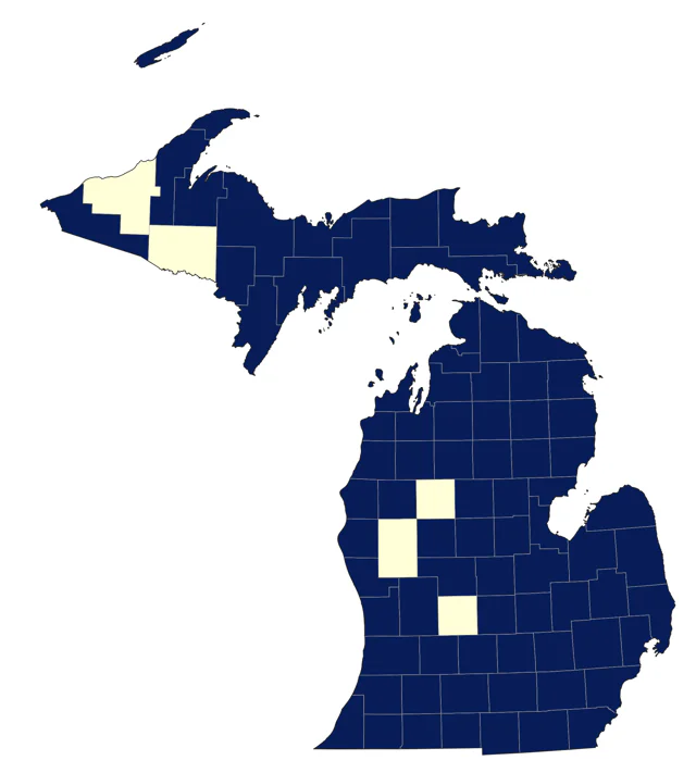 Bay-breasted Warbler county map