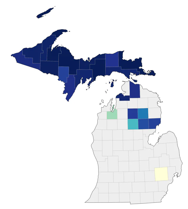 Black-backed Woodpecker county map